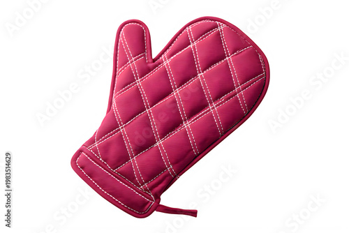 Red quilted oven mitt isolated on transparent background
