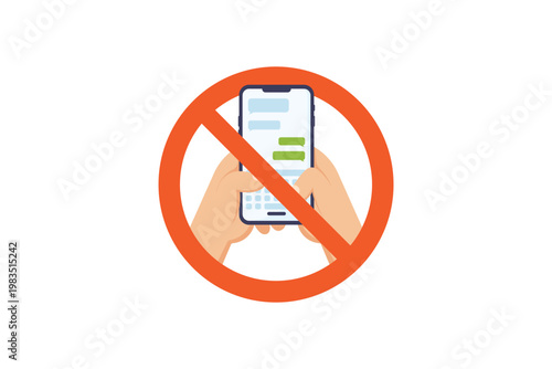 vector illustration of No Mobile Phones Sign With Hands Holding Smartphone and Red Prohibition Symbol for Safety and Focus
