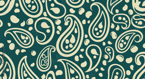 Εκτύπωση καμβά A repetitive pattern of stylized teardrop shapes and dots in beige on a dark tea