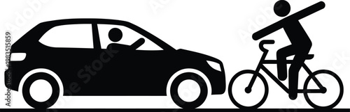 Pictogram showing a car hitting a bicyclist from behind in a road traffic accident.