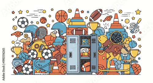 Collection of Sports Equipment and Locker Room Items.