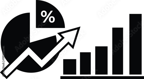 Increasing business growth chart with pie chart and bar graph vector illustration