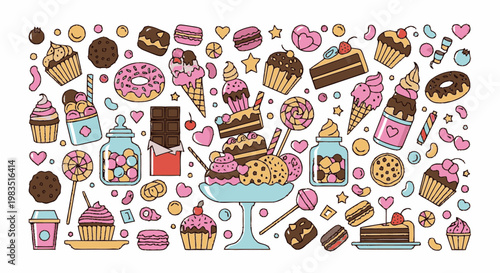 Colorful assorted sweet dessert treats.