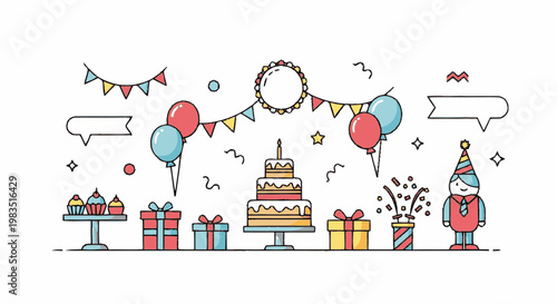 Colorful Birthday Cake Celebration Dessert.