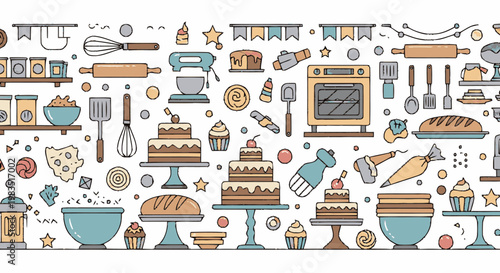 Colorful illustration of baking tools.