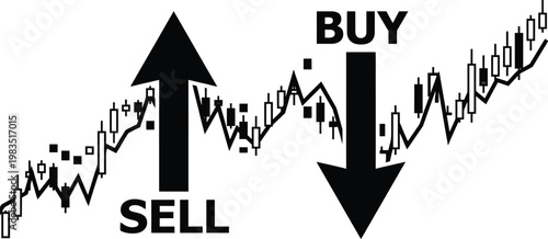 Stock market graph with sell and buy vector illustration, flat design