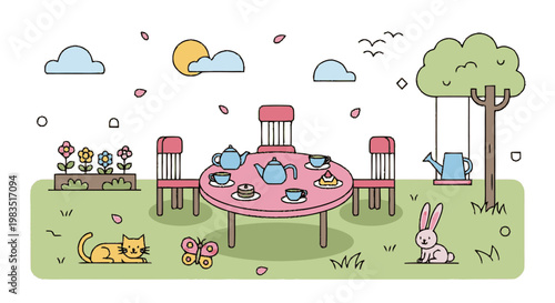 Colorful illustration of playground equipment toys.