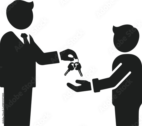 Handover of keys from a person in a suit to another person