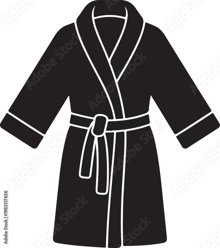 Elegant Black Robe with White Trim and Belt - Minimalist Bathrobe Design