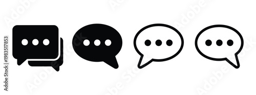 Chat icon set, vector speech bubble symbols for comments and messages in minimalist outline and solid styles for social media, messaging apps, UI interfaces, and communication design