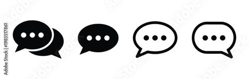 Chat icon set, vector speech bubble symbols for comments and messages in minimalist outline and solid styles for social media, messaging apps, UI interfaces, and communication design