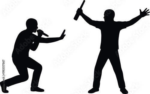 two men fighting with weapons vector illustration