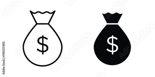 Money bag icon outline pictogram. Flat Symbols.
