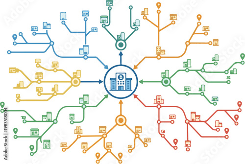 Global Business Network and Franchise Branch Location Map Diagram