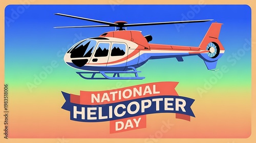 National helicopter day celebration concept illustration with aircraft flying in gradient sky helicopter aircraft