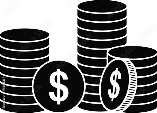 Stacks of money and coins a financial illustration