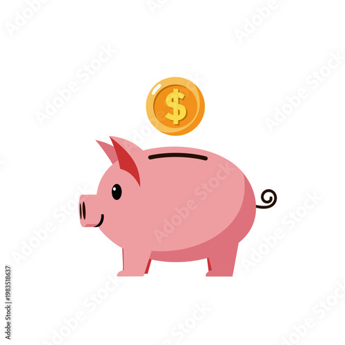 pink piggy bank with a gold dollar coin on transparent background, for financial blogs, saving tips websites, banking education, family budget planning, investment clipart