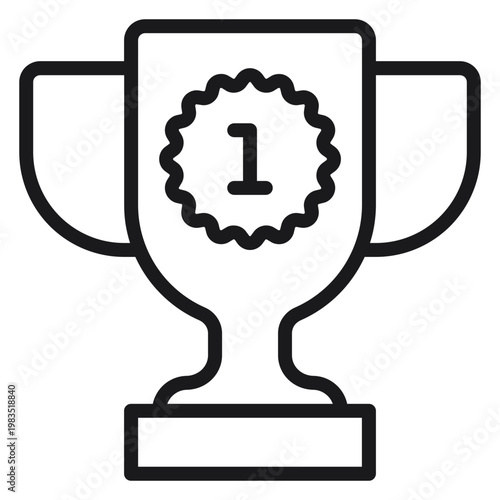 Obraz na płótnie Black line art vector icon of a first place trophy cup award with number one badge