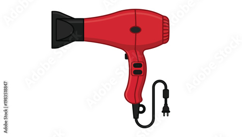 Red Electric Hair Dryer – Modern Personal Care Appliance Vector Icon On PNG Background, hair dryer, red hair dryer, electric dryer, styling tool, haircare appliance, personal care, beauty tool,
