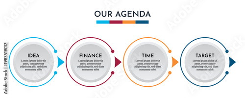 Our Agenda Circular Arrow Infographic with Four Step Process and Connected Flow Design Vector Illustration,
