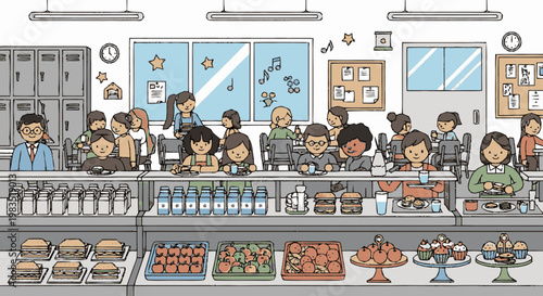 People eating at a cafeteria.