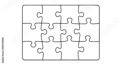 Puzzle pieces outline vector illustration featuring a blank jigsaw grid template with twelve interconnected sections designed for creative educational projects business presentations problem solving .