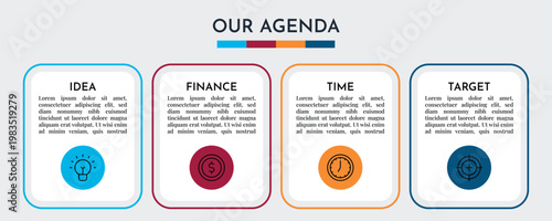 Our Agenda Simple Box Infographic with Four Step Process and Icon Based Layout Vector Illustration,