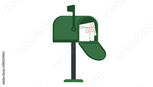 Green Mailbox with Letters Vector Icon Isolated on PNG Background, mailbox, green mailbox, mail icon, post box, letter box, communication icon, delivery box, postal service, envelopes, mail delivery, 