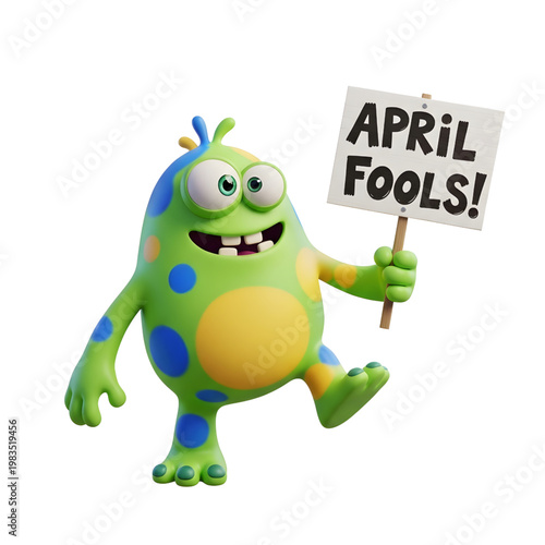 Green Monster Holding April Fools Sign
