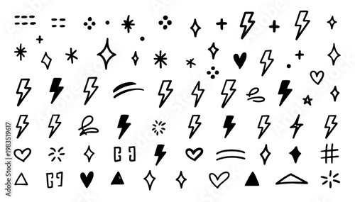 Hand drawn doodle vector set of small decorative marks for subtle accents and highlights, clean human ink pen style elements, tiny symbols and shapes for UI, notes, and creative design projects