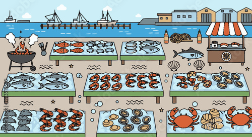 Variety of seafood on display.