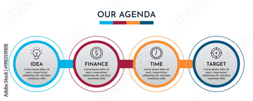 Our Agenda Circular Connection Infographic with Four Steps and Linked Process Design Vector Illustration,