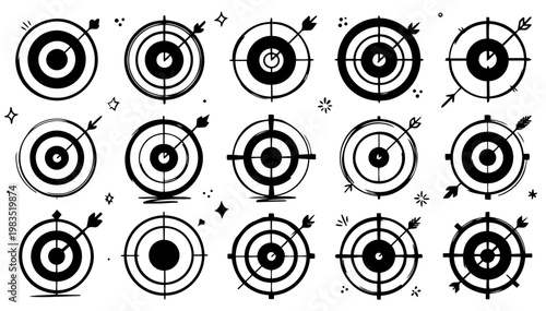 Hand drawn doodle vector set of target circles for focus and highlight elements, sketchy ink pen rings, aim symbols, and emphasis marks for UI, annotations, notes, and creative design projects