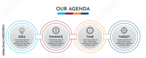 Our Agenda Outline Circle Infographic with Minimal Four Step Process and Clean Design Vector Illustration,
