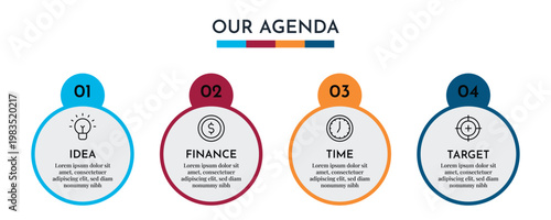 Our Agenda Circular Timeline Infographic with Four Steps and Line Connected Icons Vector Illustration,
