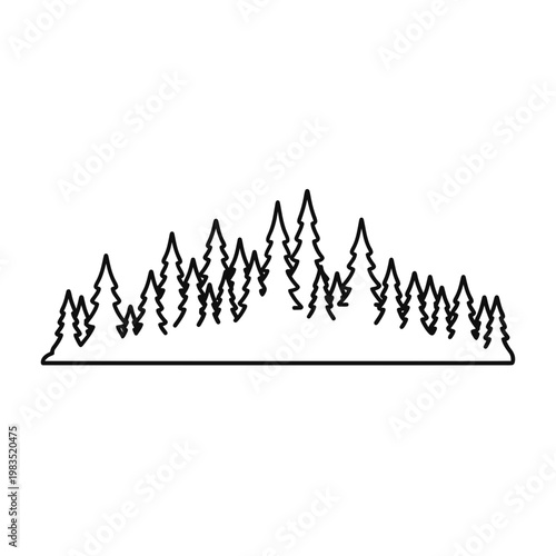 Pine Forest Silhouette Outline Vector Illustration