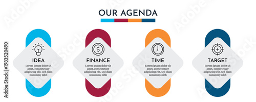 Our Agenda Abstract Shape Infographic with Four Step Workflow and Modern Design Elements Vector Illustration,