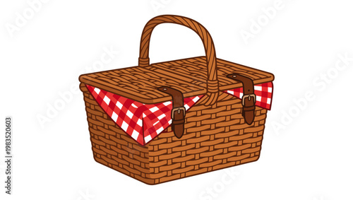 Wicker Picnic Basket – Rustic Outdoor Food Vector Icon on PNG Background, picnic basket, wicker basket, outdoor picnic, rustic basket, food basket, camping basket, vector icon, minimal design, 