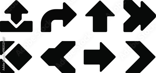 Collection of black arrow icons directional symbols for navigation and guidance
