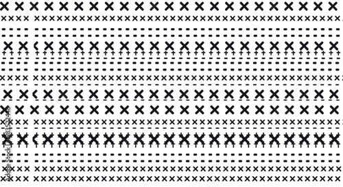 A repeating pattern of bold "X" shapes and dashed lines across the frame