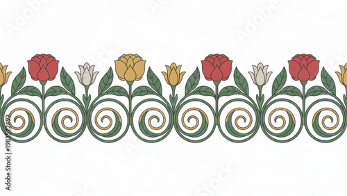 Decorative wreath with red roses and green leaves Vector