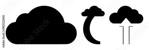Cloud deployment arrow set with solid black icon on white background featuring cloud, deployment, arrow, up, technology with symbol and digital