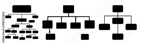 Sitemap icon set with solid black icon on white background depicting a hierarchical diagram featuring sitemap, hierarchy, structure with design and illustration