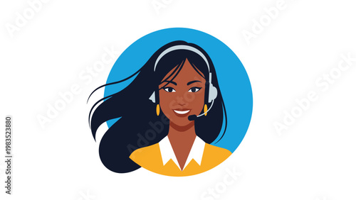 Professional female customer support representative wearing a headset with microphone for call center service.