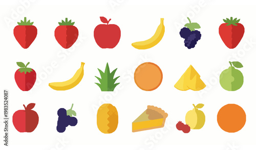 Fresh Fruit Icons Set Strawberry Apple Banana Pineapple Vector