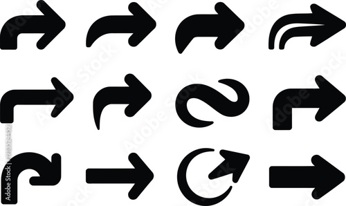 Collection of black arrow icons diverse directions and styles