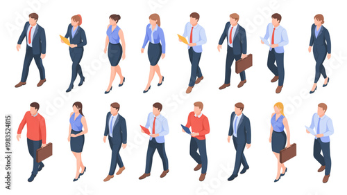 Diverse group of business professionals walking together in modern attire Vector