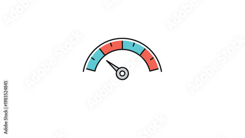 Simple dashboard gauge icon with needle pointing to center representing medium level or stable performance in flat illustration style.
