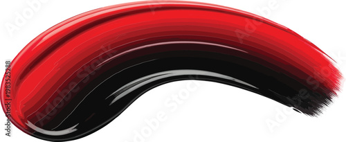 Dynamic red and black gradient paint stroke isolated on transparent background