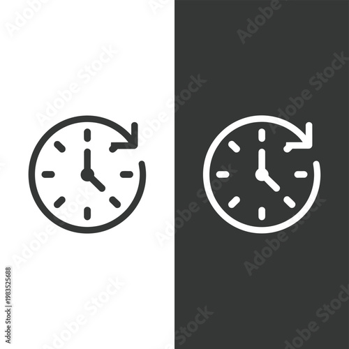 Two clock icons one white and one black symbolizing time